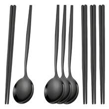 8-Piece Elegant Stainless Steel Cutlery Set, Mirror Polished - Includes 4 Spoons And 4 Pairs Of Chopsticks, Home Dining Picnic Supplies, Kitchen Utensils, Tableware Set - Durable Kitchenware, Suitable For Rice, Noodles, Porridge. | Perfect For Home, Restaurant, Wedding Use - - - View 9