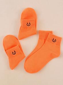 1/3 Pairs Unisex Halloween Orange Embroidered Devil Cartoon High Elasticity Mid-Calf Socks, Suitable For Daily Wear, Party Accessories, All Seasons - Orange - View 5