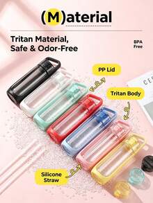 Kor Dual Use Water Bottle With Straw Portable Square Clear Water Cup Dual Drinking Modes Leakproof Travel Sports Drinking Bottle For Girls - 紅色 - 查看 6