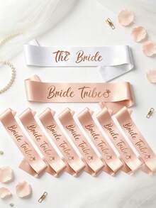 Bachelorette Party Sash Set With Veil, 11pcs & 10pcs Sash Set, Suitable For Wedding Party And Team Use, Can Be Used As Bride Gift Or Wedding Decoration, Also Suitable For Bride Gift Ceremony. Suitable For Bachelorette Party, Wedding, Bride-To-Be Outfit And Accessories - Multicolor - View 13