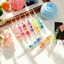 1pc Dried Flower Resin Transparent Crochet Hook, Exquisite Bubble Packaging, New Silver Needle Head, Comfortable Ergonomic Handmade Grip Design, Suitable For DIY Knitting Scarves, Sweaters And Other Handmade Projects - Crochet Needles - View 3
