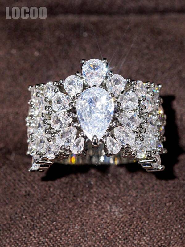 1pc Elegant Cubic Zirconia Ring For Women, Wedding Engagement Party Jewelry, Valentine's Day Gift