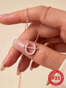 1pc S925 Sterling Silver Travel Vacation Minimalist Luxury Aesthetic Versatile Elegant Personalized Niche Exquisite Horseshoe Pendant Necklace Women's Cool Tone Fashion European And American High-End Geometric U-Shaped Collarbone Chain Delicate Gift - Geometry - View 7