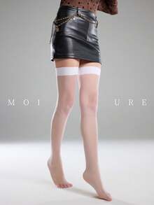 MOIRÉALLURE 1雙大腿高筒襪，適合日常通勤、夜店及各種造型需求 - 白色 - 查看 6