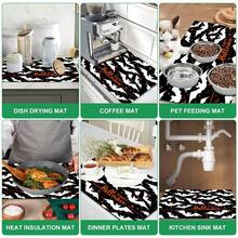 1pc Black & White Bat Pattern Diatom Mud Kitchen Drain Mat, Quick-Drying Absorbent Non-Slip Coffee Machine Pad & Dish Drying Mat, Suitable For Kitchen Countertop And Halloween Home Decor - Multicolor - View 7