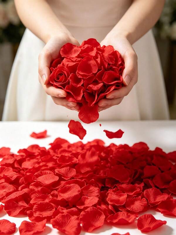 100/300/1000pcs Artificial Red Silk Rose Petals, Realistic Petals, Romantic Decoration, Suitable For Wedding Aisle, Proposal, Valentine's Day, Anniversary, Confetti Petal Decoration, DIY Romantic Night Decoration