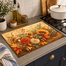 1pc Autumn Floral Harvest Pattern Diatomaceous Earth Kitchen Dish Drying Mat, Fast-Absorbing Quick-Dry Non-Slip Dish Drying Mat & Coffee Machine Mat, Suitable For Kitchen Countertop, Dining Table And Thanksgiving Home Decor - Multicolor - View 2