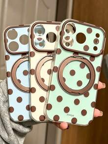 Cute Polka Dot Matte IMD Phone Case With Kickstand, Compatible With IPhone 17 ProMax 17Pro 17 16ProMax 16Pro 16 15ProMax 15, Protective Back Cover Phone Case With Kickstand - White - View 3