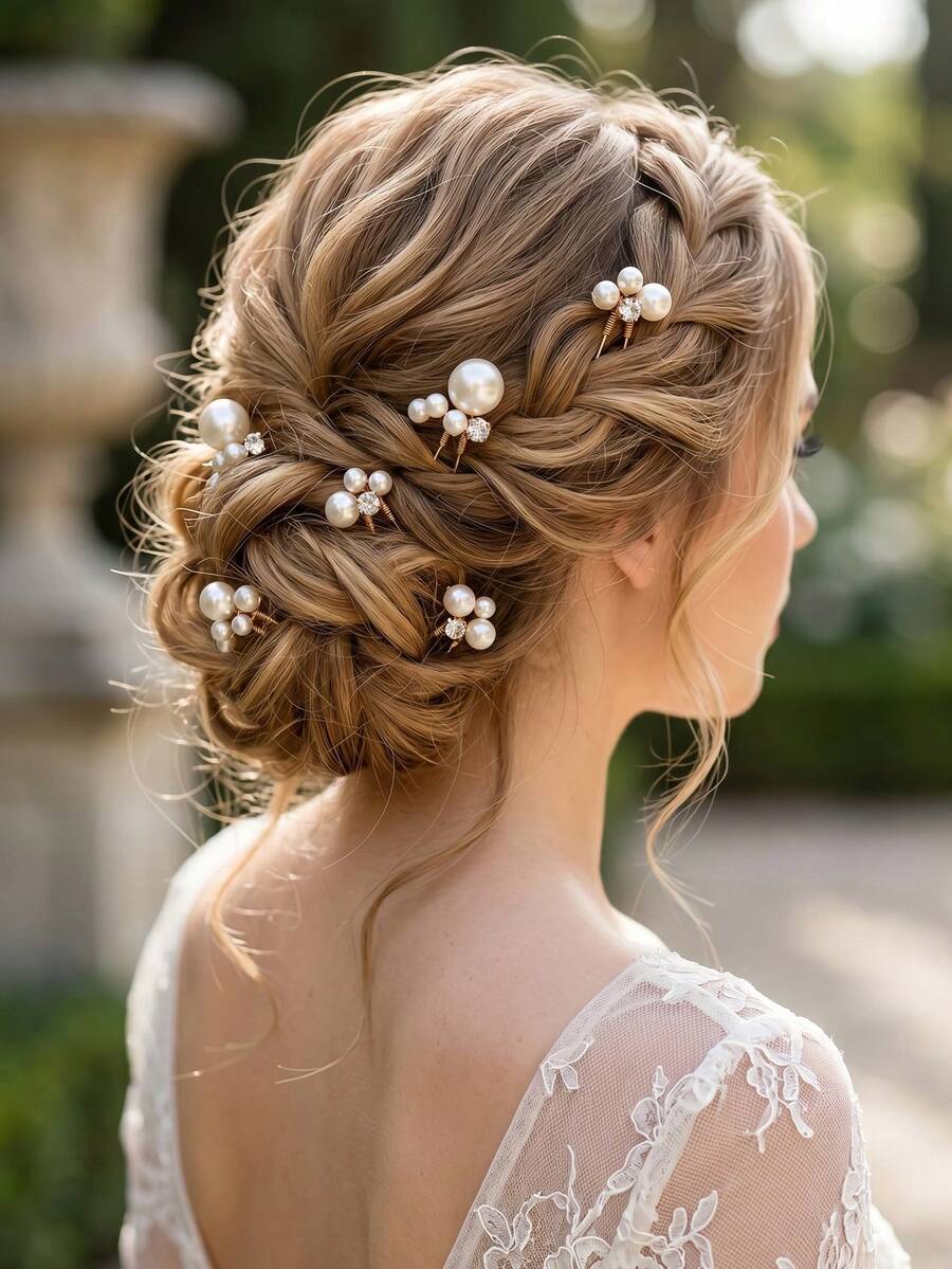Set 6 Jepit Rambut Berbentuk U dengan Hiasan Mutiara Imitasi & Berlian Imitasi, Aksesori Rambut Pengantin Elegan untuk Wanita