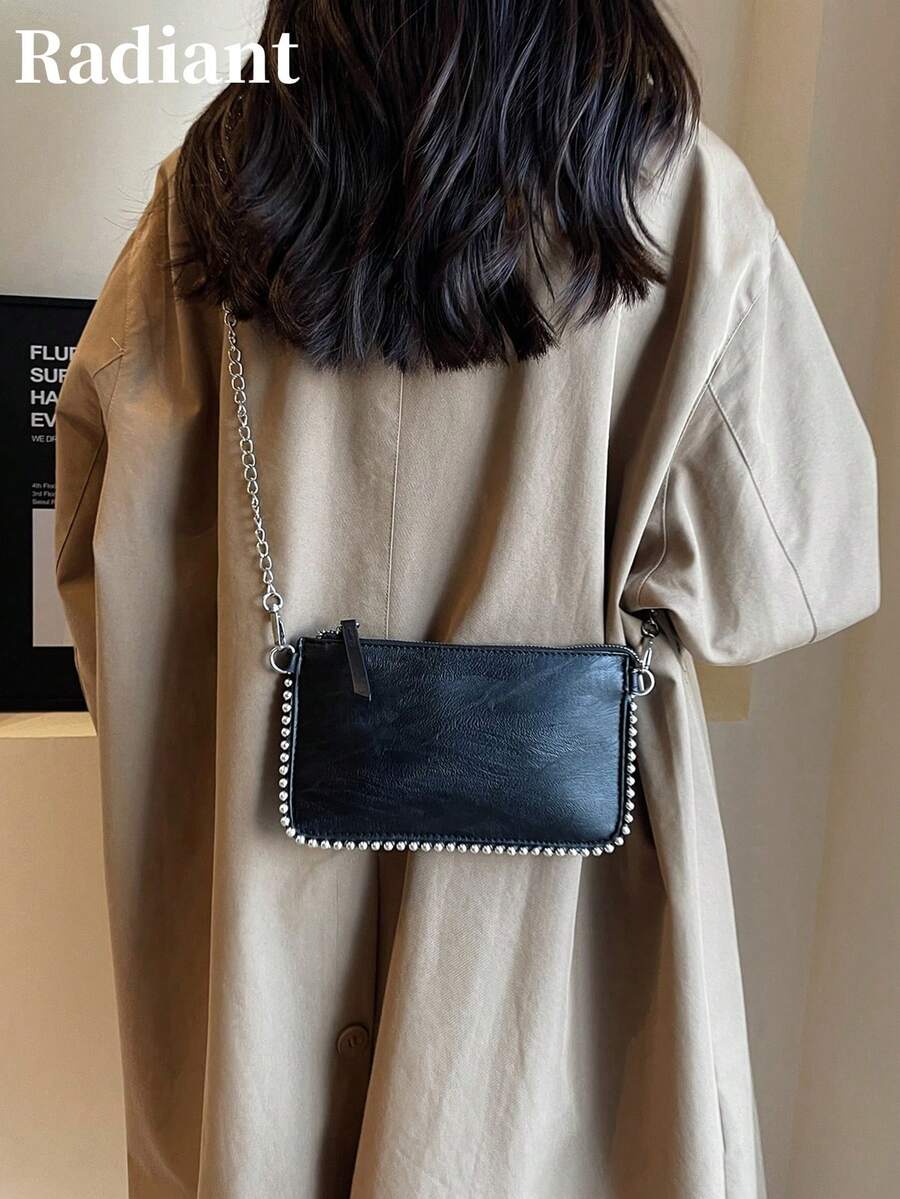 Za 女款時尚新款純色鉚釘迷你單肩斜挎包 小眾設計錢包