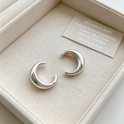 Pendientes de aro huggie de plata S925 con media luna, joyería minimalista para mujer para boda, con caja de regalo YWB-A2948