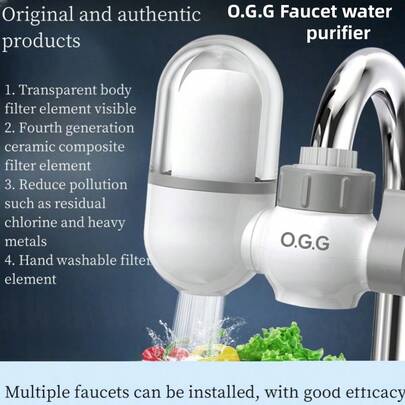 1 Set Household Faucet Water Purifier, Faucet Filter, Ceramic Composite Multi-Layer Filter Cartridge, 4 Replacement Filter Cartridges, Multi-Stage Filtration Function, Removes Particles And Reduces Some Water Scale And Alkalinity