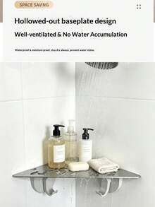 KOEMO No-Drill Vacuum Suction Triangle Storage Rack For Bathroom And Kitchen - Heavy Duty Triangular Corner Shelf With 2 Hooks, No Tools Required Installation, Space-Saving Design, Suitable For Shower, Sink Countertop, And Toilet Wall/Tiles, Compact And Easy To Install, Minimalist Plastic Material, Rust-Proof High-Quality ABS Material, Shower Caddy, Multi-Functional Storage Triangle Basket For Organizing Supplies - Silver - View 5