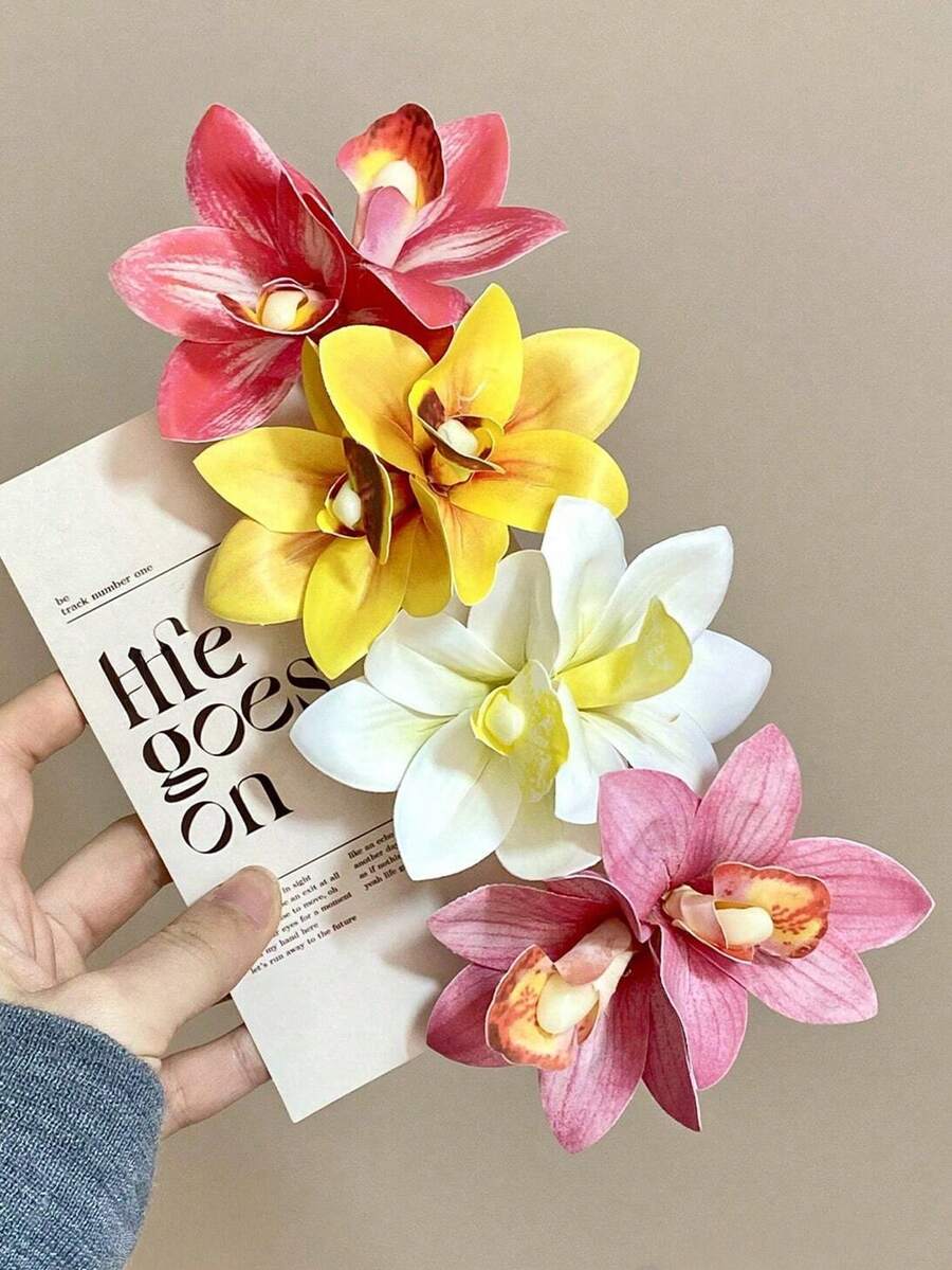 4 Pcs Orchid Flower Hair Clips Hawaiian Tropical Floral Hair Pins Summer Beach Vacation Barrettes Accessories For Women Girls - Multicolor - View 1