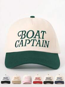 1件男士刺繡 BOAT CAPTAIN 配色棒球帽，個性化字母與鹿刺繡街頭時尚五片帽，戶外防曬休閒帽，適合春秋旅行、海灘度假 - 彩色 - 查看 1