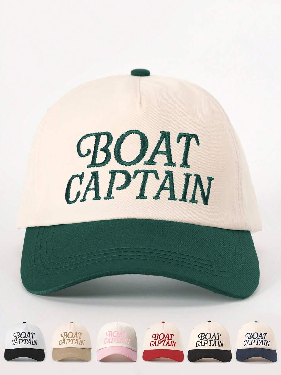 1件男士刺繡 BOAT CAPTAIN 配色棒球帽,個性化字母與鹿刺繡街頭時尚五片帽,戶外防曬休閒帽,適合春秋旅行、海灘度假 - 彩色 - 查看 1
