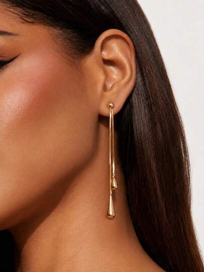 1 Pasang Anting Rumbai Bentuk Tetesan Air Minimalis, Cocok untuk Pemakaian Sehari-hari Wanita