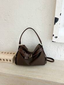 Women's New Vintage Large Capacity Commuter Bag, Versatile Crossbody Shoulder Tote Bag For Work And Outings - Coffee - View 7