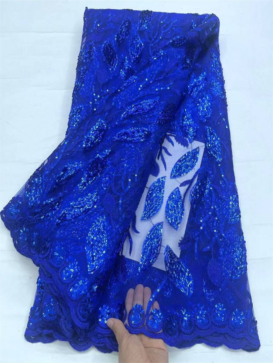 Green African Sequin Beaded Lace Fabric 2026 Blue Premium Shiny Nigerian Sequin Lace Fabric Wedding Party Dress Sewing Material 5 Yards/1 Yard Red - A - View 1