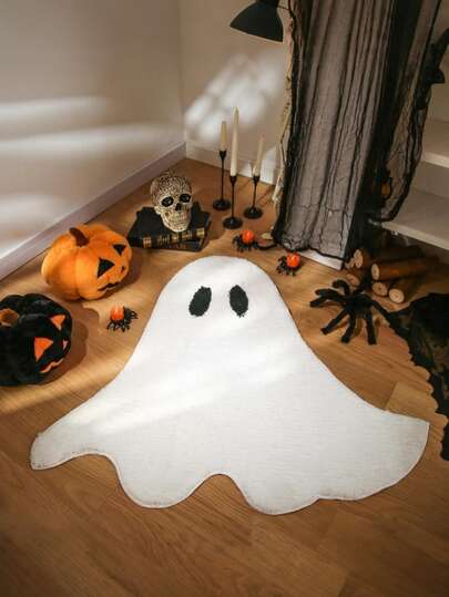 1pc Halloween Humorous Ghost Carpet, Imitation Cashmere Plush Soft Thick Fluffy Home Carpet With Non-Slip Design, Cute Ghost Shaped Bath Mat Suitable For Bathroom, Bedroom & Bathtub, Perfect Spooky Festival Decor For Halloween Room Decoration