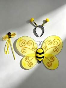 Halloween Multi-Piece Bee Costume Set, Unisex, Gold Sequin, Cute Bee Wings, Bee Headband Combo, Suitable For Holiday Dress-Up, Halloween, Stage Performance - Multicolor - View 1