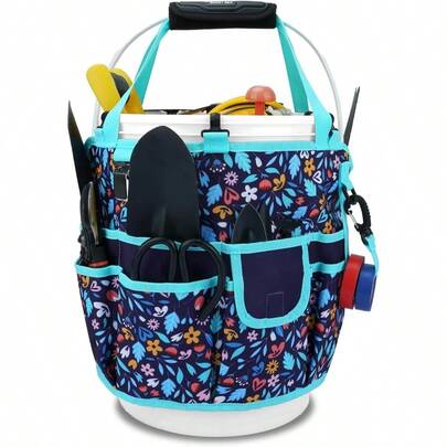 Organizador de Cubo de 5 Galones con Asa Colgante, Bolsa de Cubo Desmontable de 18 Bolsillos para Herramientas, Bolsa de Transporte de Jardín con Bolsillos, Accesorio de Jardinería de Poliéster 600D Resistente, Azul