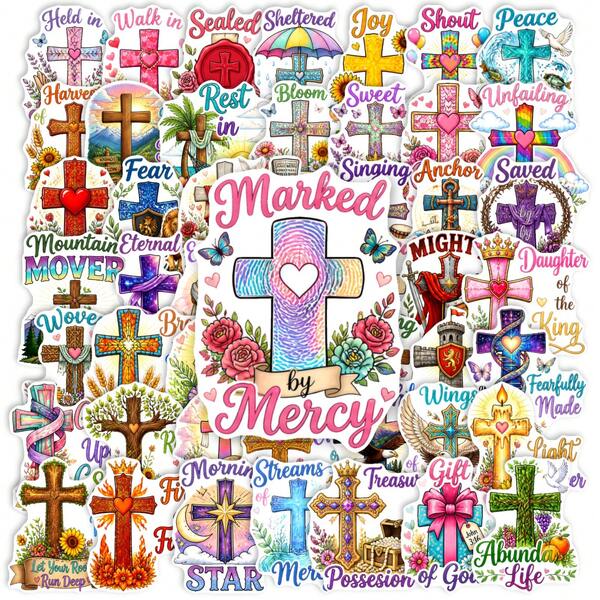50pcs Vintage Bible Verse Stickers, Cartoon Graffiti Stickers, For Decorating Water Bottles, Laptops, Luggage, Waterproof Stickers, Suitable For Teens And Adults, Birthday Decoration, Graduation Decoration