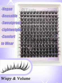 168pcs Cat Eye & Fox Eye Individual Cluster False Eyelashes, DIY Segmented Eyelash Extension, 3D Thick Single Cluster False Eyelashes, Angled Fluffy Cluster Style, Reusable - C - 查看 3