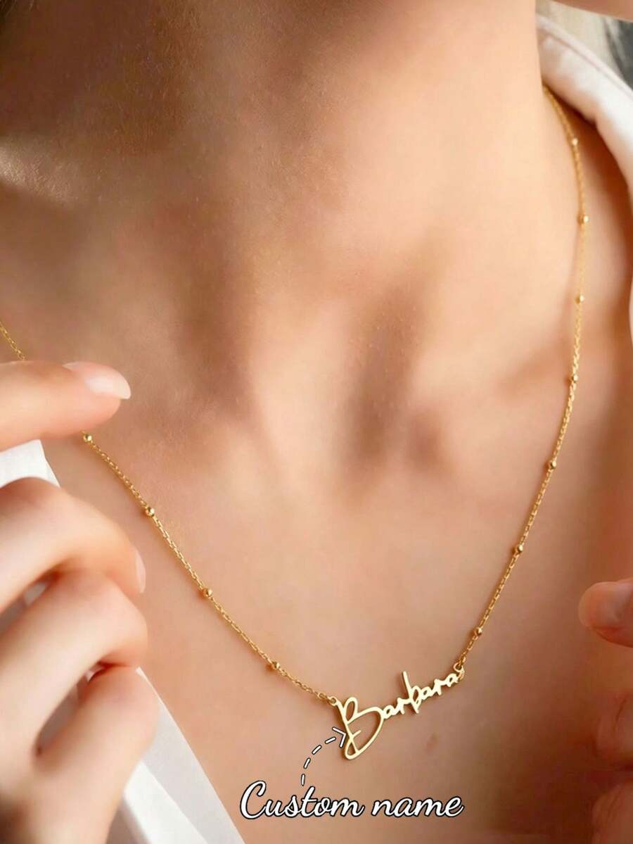 定制女士不锈钢名字项链，金盒链个性化字体珠宝礼物，适合送给女朋友和家人