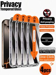 CASECOPS 4Pcs Tempered Glass Anti-Peep Privacy Screen Protector, With Automatic Mounting Tools And Automatic Alignment Tools, Compatible With IPhone 17 Pro Max/17 Pro/17 Air/17/16 Pro Max/16 Pro/16 Plus/16/15/14/13/12/11/Plus/X/XR/XS Max And More. High Quality 9H+ Hardness Tempered Glass, Anti-Scratch, Anti-Fingerprint, High-Quality Cell Phone Accessories - 4Pcs - View 20
