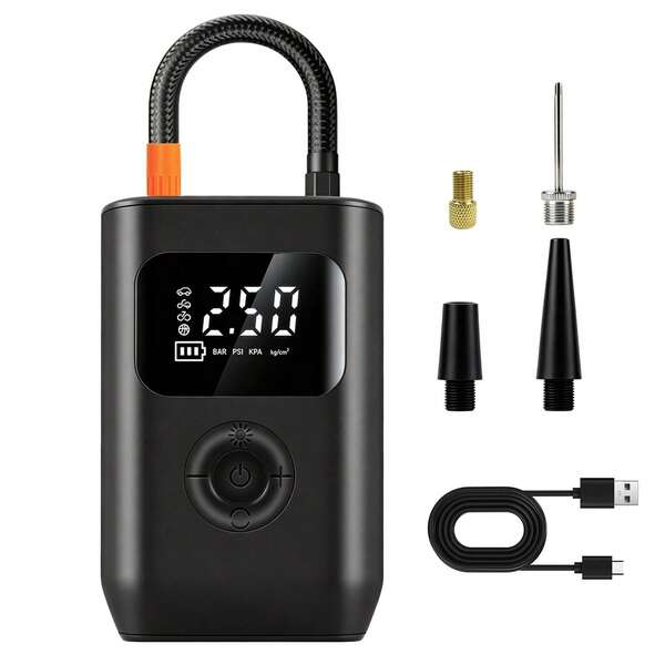 Portable Cordless Tire Inflator, 150PSI Rechargeable Air Compressor, Digital Display Auto Shut Off Air Pump, LED Emergency Light, Type-C Charging For Car Tires, Motorcycle, Bicycle, Sports Balls & Inflatables