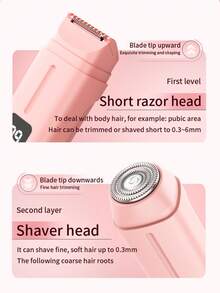 2-In-1 Dual-Head Electric Shaver For Women, Cordless Bikini Trimmer, Gentle Touch, Wet & Dry Waterproof Design, USB Rechargeable, Suitable For Bikini Line, Underarms, Legs And Full Body Hair Removal, Portable Travel Epilator - View 6
