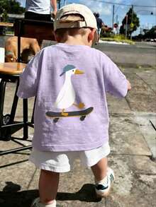 Young Boy Comfortable Soft Fabric Short Sleeve Top, Suitable For Spring, Autumn And Summer Daily Wear - Mauve Purple - View 2