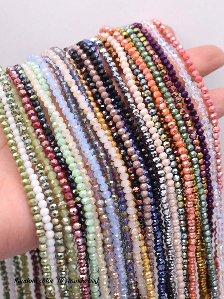 4mm Random Coated Color 10 Strands Glass Beads, Suitable For Jewelry Making DIY Accessories, Bracelets, Necklaces, Clothing Decorations - Multicolor - View 1