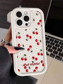 1 Personalized Pure White Cherry Pattern Anti Fall All Inclusive Phone Case Soft Shell Compatible With IPhone 11/12/13/14/15/16 Plus/16 Pro/16 Pro Max/S26/S26 Ultra/S25/S25 Ultra/S25 Plus/S23/S24/ 9 Pro XL/ 8/9/10a The Model Is Suitable As A Gift For Friends - White - View 5