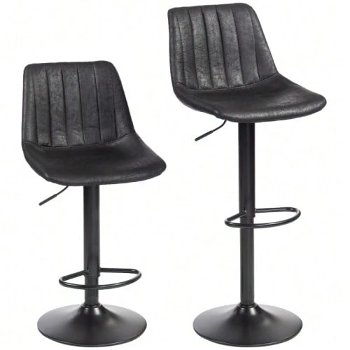Set Of 2 Retro-Style Bar Stools, Incl. Footrest, Height Adjustable, Gas Lift, Black - 黑色 - 查看 1