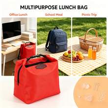 Red Waterproof Large Capacity Portable Lunch Bag, Office Student Lunch Box Bag, Portable Picnic Storage Bag, Kitchen Gadget, Simple Fashion Multi-Functional Insulated Bag - Multicolor - View 4