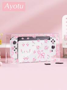 Ayotu 適用於 Switch/Switch OLED/Switch Lite 花卉與蝴蝶結圖案遊戲主機外殼與配件，套裝包含保護殼、收納袋、底座外殼、控制器保護套及多款配件可供選擇，返校禮物/生日禮物/週年禮物 - 查看 13