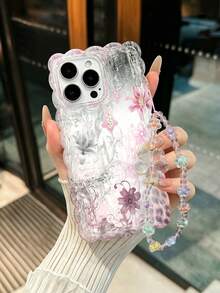 1 buah Casing Ponsel Transparan Tinggi TPU Tahan Guncangan Silikon Lembut Tepi Bergelombang dengan Motif Bunga Lili Gradien Merah Muda-Abu-abu, Dilengkapi Tali Gantungan Manik-manik Bunga Berkilau, Kompatibel dengan Semua Model Apple, Gaya Gadis Keren Manis Y2K - MultiWarna - View 2