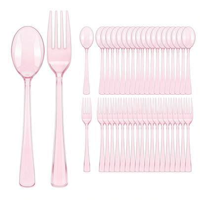 100/50/25/1pc Sweet Pink Salad Fork, Pasta Spoon, Dessert Spoon, Suitable For: Daily Dining, Birthday Party, Family Gathering, Back To School Season, Theme Party, Banquet, Halloween, Christmas Holiday Party, Etc. (Multiple Specification Combinations Available, Suitable For Any Number Of People)