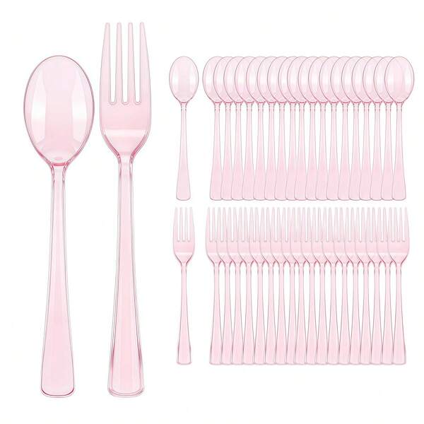 100/50/25/1 Adet Tatlı Pembe Salata Çatalı, Makarna Kaşığı, Tatlı Kaşığı; Günlük Yemek, Doğum Günü Partisi, Aile Toplantısı, Okula Dönüş Sezonu, Temalı Parti, Ziyafet, Cadılar Bayramı, Noel Tatil Partisi vb. İçin Uygun (Çoklu Özellik Kombinasyonları Mevcut, Her Kişi Sayısına Uygun)