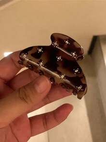 2pcs/1pc 6.5cm/2.56in Medium Tortoise Shell & White Rhinestone Hair Clips, Elegant Plastic Hair Accessories, Suitable For Daily Wear - Multicolor - View 8