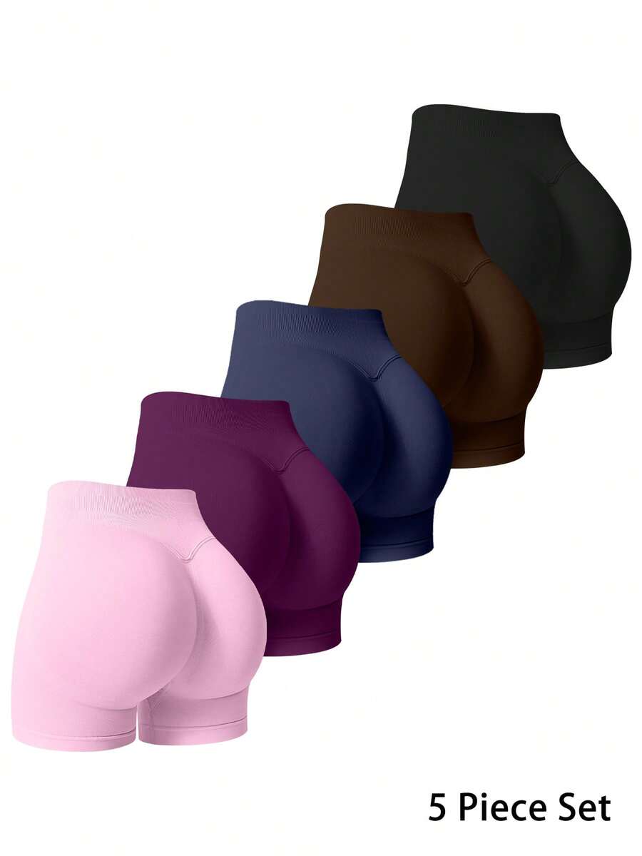 NcmRyu 3pcs Women High Waist Elastic Lifting Shaping Yoga Fitness Gym Running Sports Shorts Summer - Multicolor - View 1
