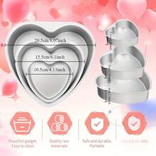 2/3pcs 3/4/5/6/8/10 Inch Heart-Shaped Aluminum Cake Molds, Anodized, Suitable For Chiffon Cake, Pudding, Ideal For Valentine's Day Baking, Fixed Bottom, Party Use, Kitchen Baking Tools - Silver - View 19