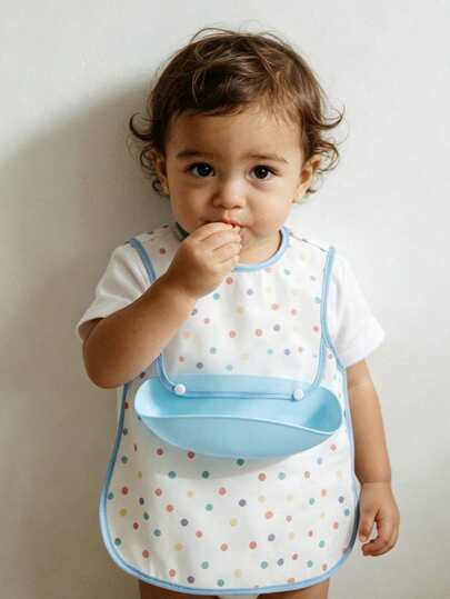 1 pieza Babero sin mangas de PU para bebé, delantal de alimentación para niños pequeños para comer