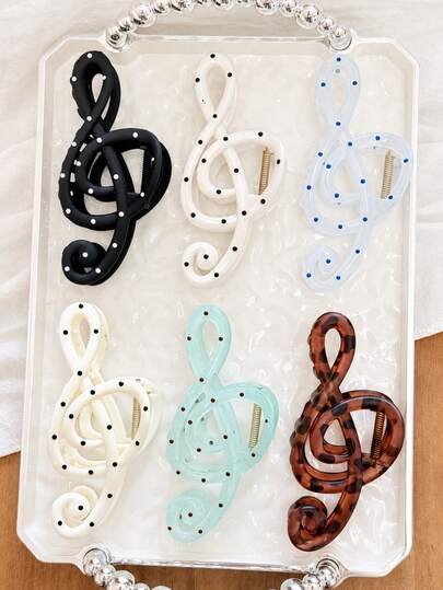 6pcs/Set Women's 13cm/5.12in Black Polka Dot And White And Blue Polka Dot Vintage Musical Note Hair Clips Fashion Back Of Head Shark Clips Hair Accessories, Fashionable And Versatile, Elegant And Minimalist, Suitable For Daily, Casual, Party, Beach, Vacation, Hairstyle Design, Face/Hair Washing, Makeup, Clothing Accessories, Spring Hair Claw, Summer Hair Claw, Autumn Hair Claw, Winter Hair Claw