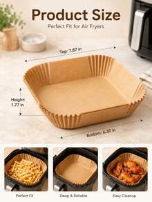 50/100/200 Square Disposable Non-Stick Air Fryer Parchment Liners Are Easy To Clean. Practical Kitchen Accessories Fit For Baking And Microwave Cooking, Available For Household, Hotel And Commercial Catering Use. - Multicolor - View 5