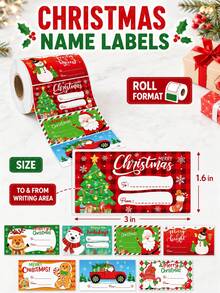 1000pcs Roll Christmas Gift Name Tags, Cute Santa, Gnome, Reindeer, Snowman, Gingerbread Man Patterns With To/From Fill-In Area, Suitable For Gift Bags, Cards, Holiday Packaging - Multicolor - View 5