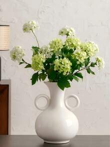 1pc French Vintage White Double Handle Ceramic Vase, Elegant Decorative Vase For Fresh Flowers Or Dried Flowers, Luxury Home Decor For Living Room, Entryway, Dining Table, Shelf, Housewarming, Ramadan And Eid Gift - Solid Color Double Ear - View 6