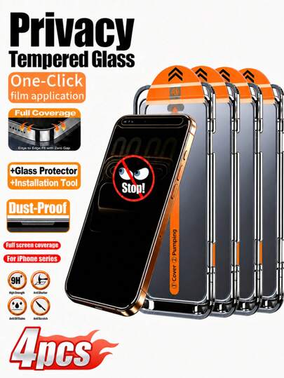 CASECOPS 4Pcs Privacy Tempered Glass Screen Protector Compatible With IPhone 17 Pro Max/17 Pro/17 Air/17/16 Pro Max/16 Pro/16 Plus/16/15/14/13/12/11, With Automatic Mounting Tools And Automatic Alignment Tools, One-Click Attachment, Anti-Peeping, Anti-Scratch, Anti-Fingerprint, Privacy Protection, No Bubbles, Easy To Install, Compatible Phone Cases
